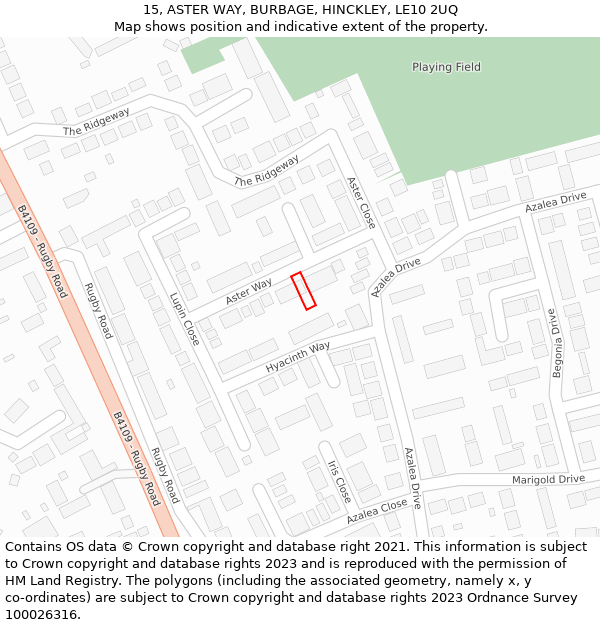 15, ASTER WAY, BURBAGE, HINCKLEY, LE10 2UQ: Location map and indicative extent of plot