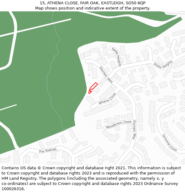 15, ATHENA CLOSE, FAIR OAK, EASTLEIGH, SO50 8QP: Location map and indicative extent of plot