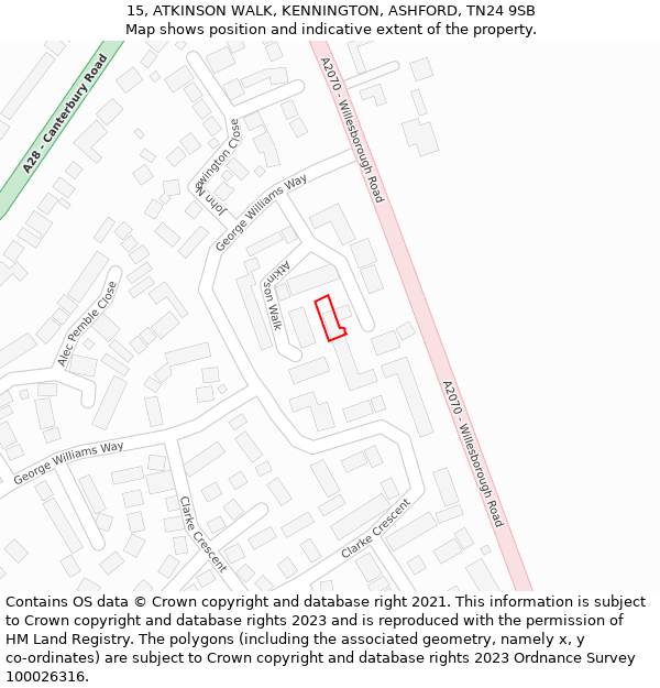 15, ATKINSON WALK, KENNINGTON, ASHFORD, TN24 9SB: Location map and indicative extent of plot