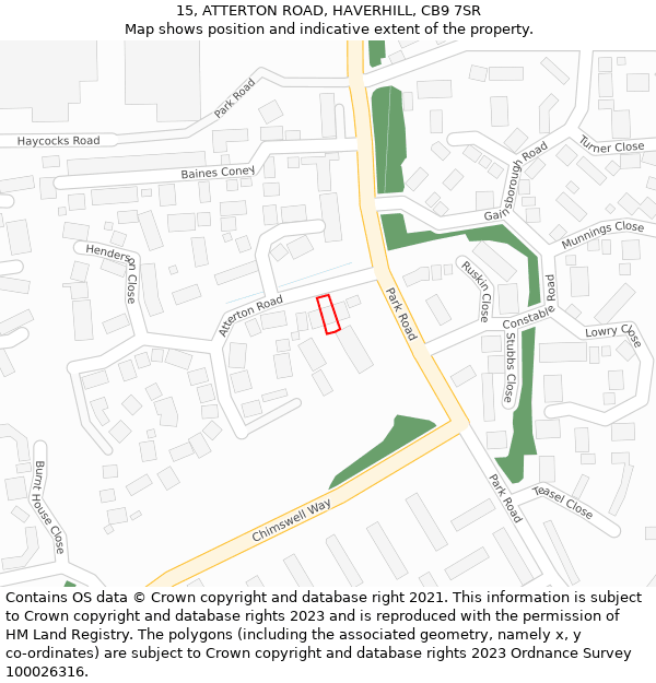 15, ATTERTON ROAD, HAVERHILL, CB9 7SR: Location map and indicative extent of plot