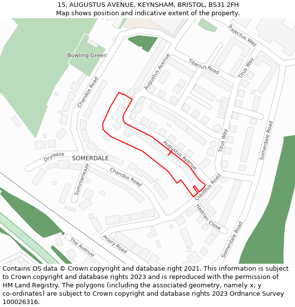 15, AUGUSTUS AVENUE, KEYNSHAM, BRISTOL, BS31 2FH: Location map and indicative extent of plot