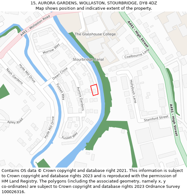 15, AURORA GARDENS, WOLLASTON, STOURBRIDGE, DY8 4DZ: Location map and indicative extent of plot
