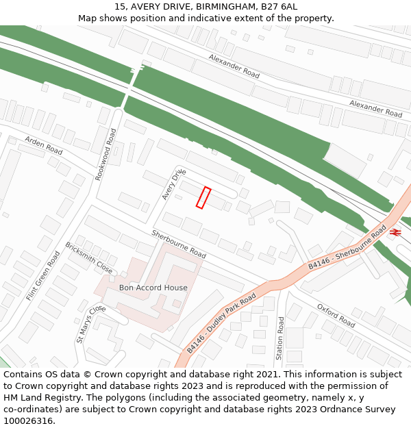 15, AVERY DRIVE, BIRMINGHAM, B27 6AL: Location map and indicative extent of plot