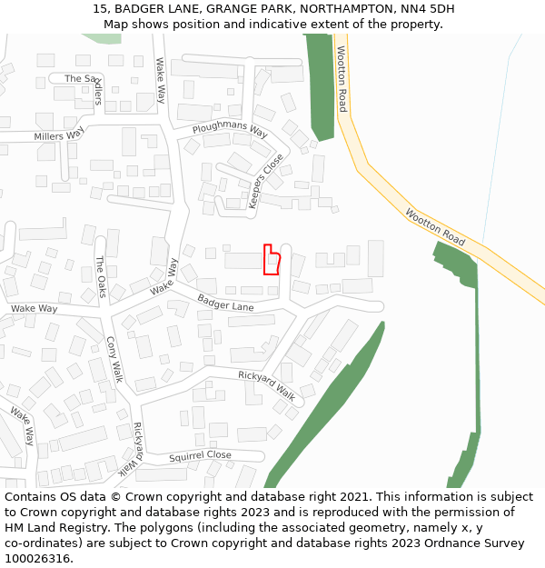 15, BADGER LANE, GRANGE PARK, NORTHAMPTON, NN4 5DH: Location map and indicative extent of plot