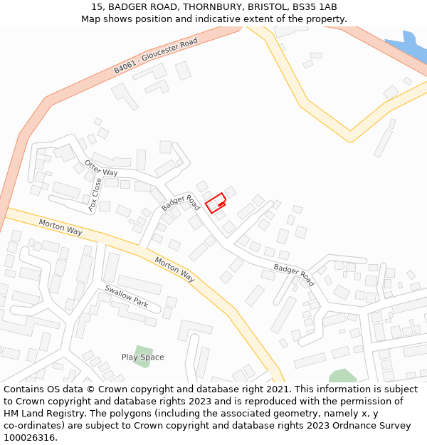 15, BADGER ROAD, THORNBURY, BRISTOL, BS35 1AB: Location map and indicative extent of plot