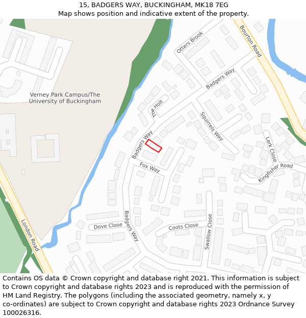 15, BADGERS WAY, BUCKINGHAM, MK18 7EG: Location map and indicative extent of plot