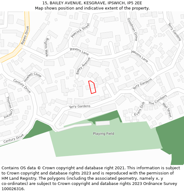 15, BAILEY AVENUE, KESGRAVE, IPSWICH, IP5 2EE: Location map and indicative extent of plot