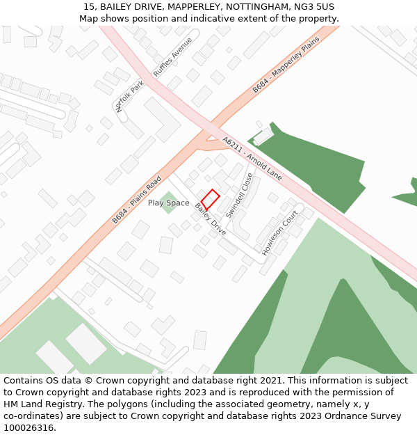 15, BAILEY DRIVE, MAPPERLEY, NOTTINGHAM, NG3 5US: Location map and indicative extent of plot