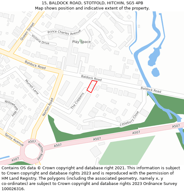 15, BALDOCK ROAD, STOTFOLD, HITCHIN, SG5 4PB: Location map and indicative extent of plot