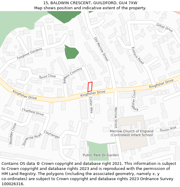 15, BALDWIN CRESCENT, GUILDFORD, GU4 7XW: Location map and indicative extent of plot