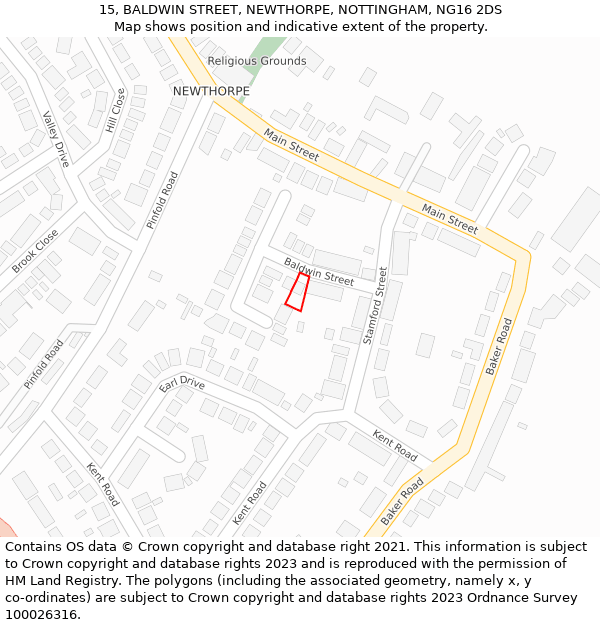 15, BALDWIN STREET, NEWTHORPE, NOTTINGHAM, NG16 2DS: Location map and indicative extent of plot