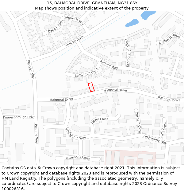 15, BALMORAL DRIVE, GRANTHAM, NG31 8SY: Location map and indicative extent of plot