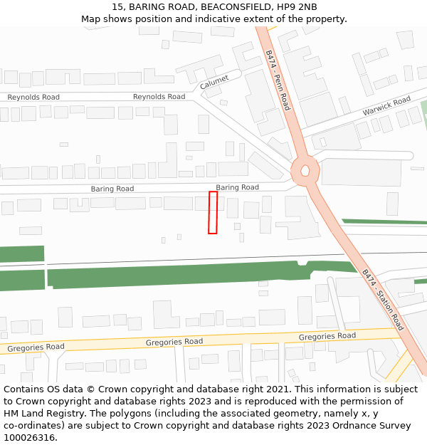 15, BARING ROAD, BEACONSFIELD, HP9 2NB: Location map and indicative extent of plot