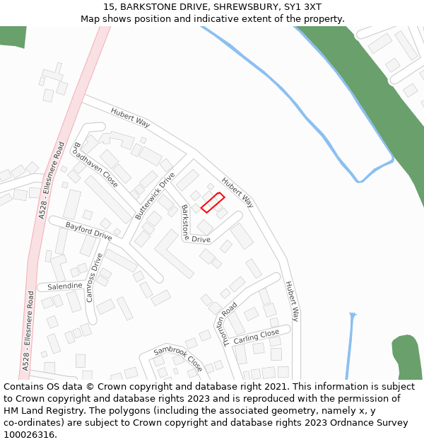 15, BARKSTONE DRIVE, SHREWSBURY, SY1 3XT: Location map and indicative extent of plot