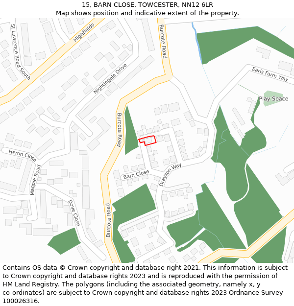 15, BARN CLOSE, TOWCESTER, NN12 6LR: Location map and indicative extent of plot