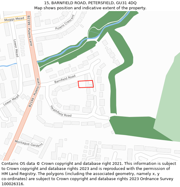 15, BARNFIELD ROAD, PETERSFIELD, GU31 4DQ: Location map and indicative extent of plot