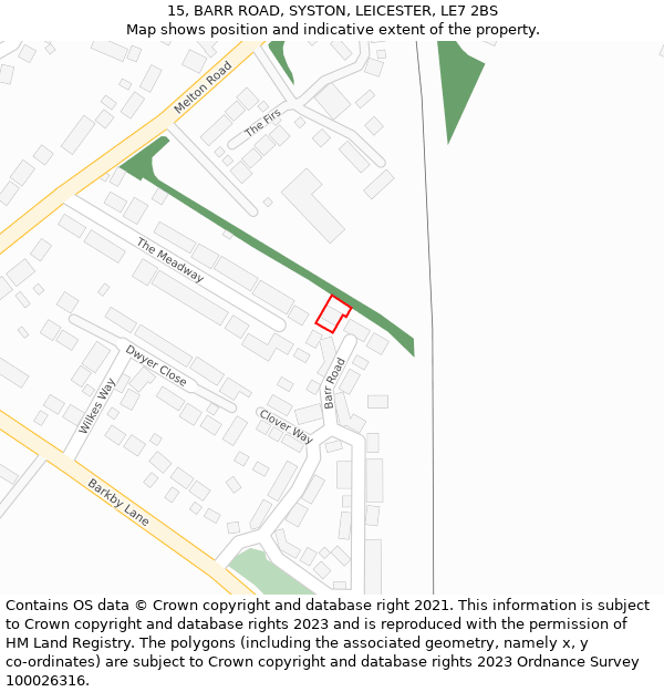 15, BARR ROAD, SYSTON, LEICESTER, LE7 2BS: Location map and indicative extent of plot