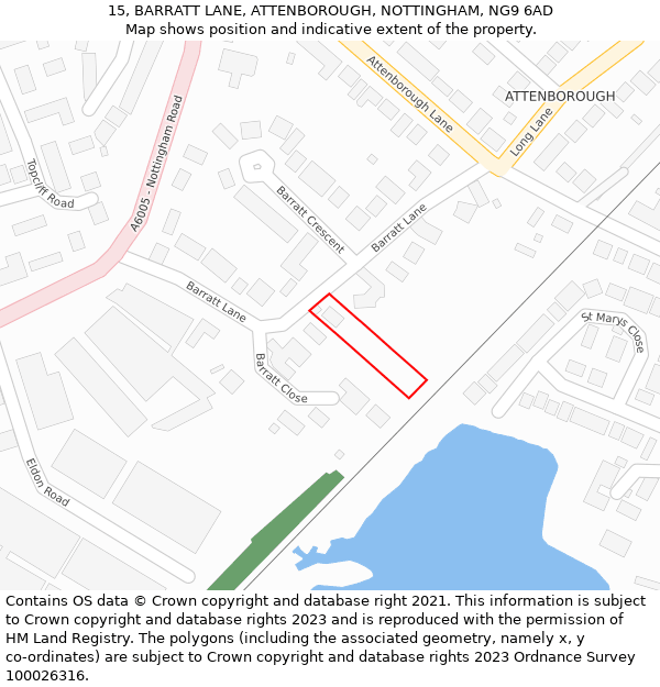 15, BARRATT LANE, ATTENBOROUGH, NOTTINGHAM, NG9 6AD: Location map and indicative extent of plot