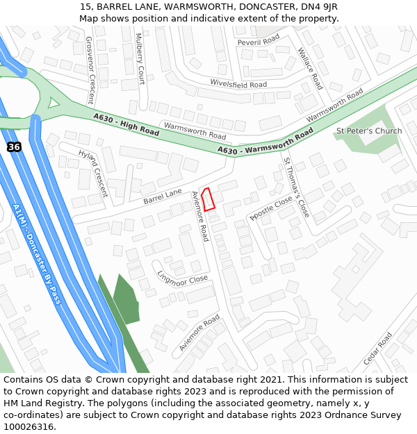 15, BARREL LANE, WARMSWORTH, DONCASTER, DN4 9JR: Location map and indicative extent of plot