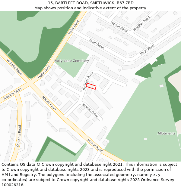 15, BARTLEET ROAD, SMETHWICK, B67 7RD: Location map and indicative extent of plot