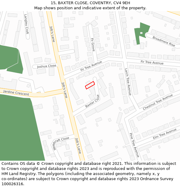 15, BAXTER CLOSE, COVENTRY, CV4 9EH: Location map and indicative extent of plot