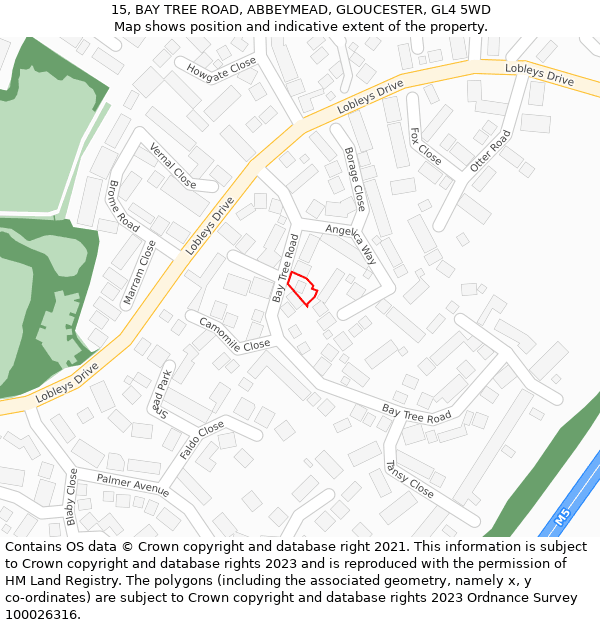 15, BAY TREE ROAD, ABBEYMEAD, GLOUCESTER, GL4 5WD: Location map and indicative extent of plot