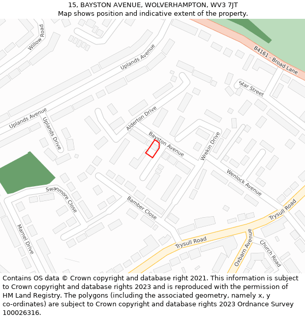 15, BAYSTON AVENUE, WOLVERHAMPTON, WV3 7JT: Location map and indicative extent of plot