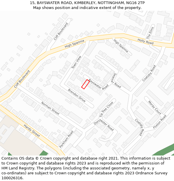 15, BAYSWATER ROAD, KIMBERLEY, NOTTINGHAM, NG16 2TP: Location map and indicative extent of plot