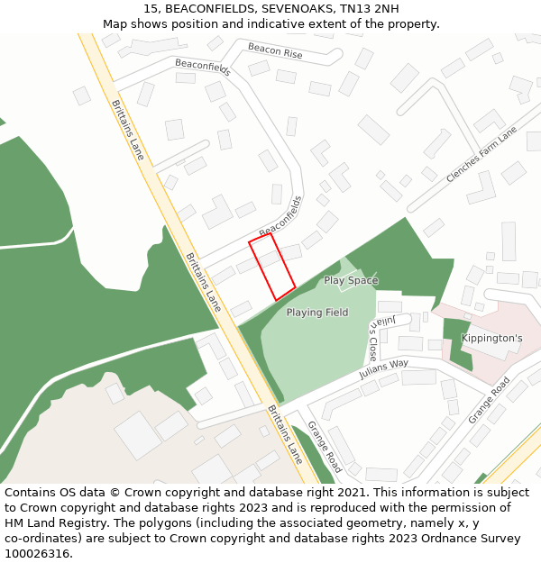 15, BEACONFIELDS, SEVENOAKS, TN13 2NH: Location map and indicative extent of plot