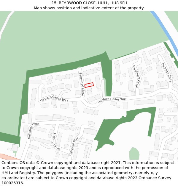 15, BEARWOOD CLOSE, HULL, HU8 9FH: Location map and indicative extent of plot