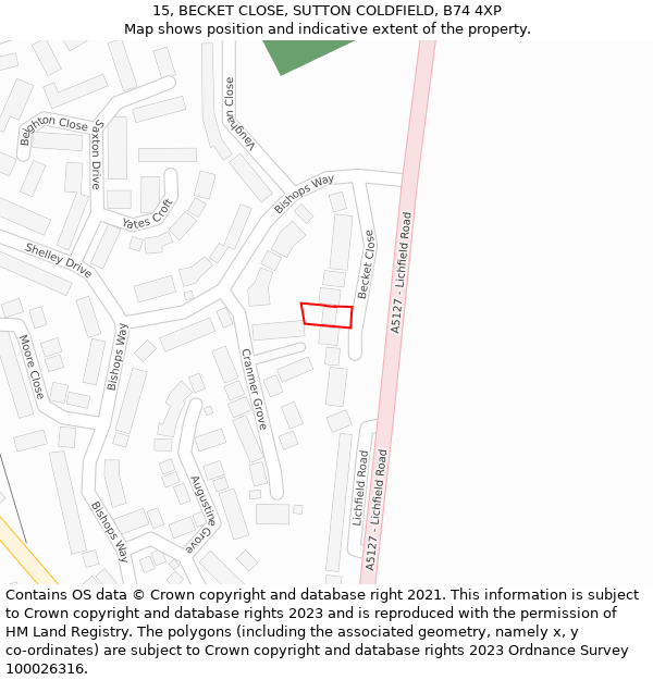 15, BECKET CLOSE, SUTTON COLDFIELD, B74 4XP: Location map and indicative extent of plot