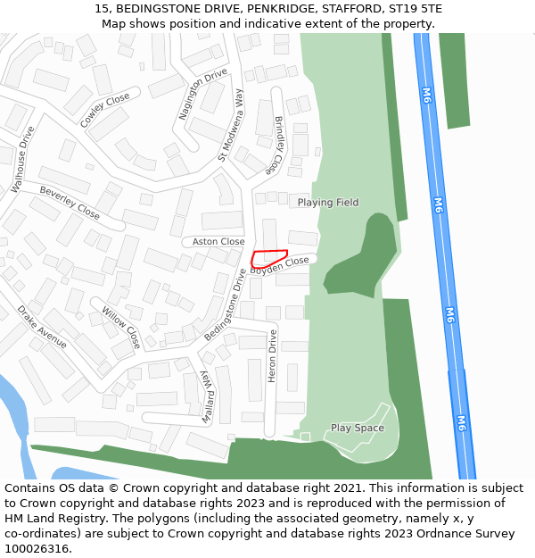 15, BEDINGSTONE DRIVE, PENKRIDGE, STAFFORD, ST19 5TE: Location map and indicative extent of plot