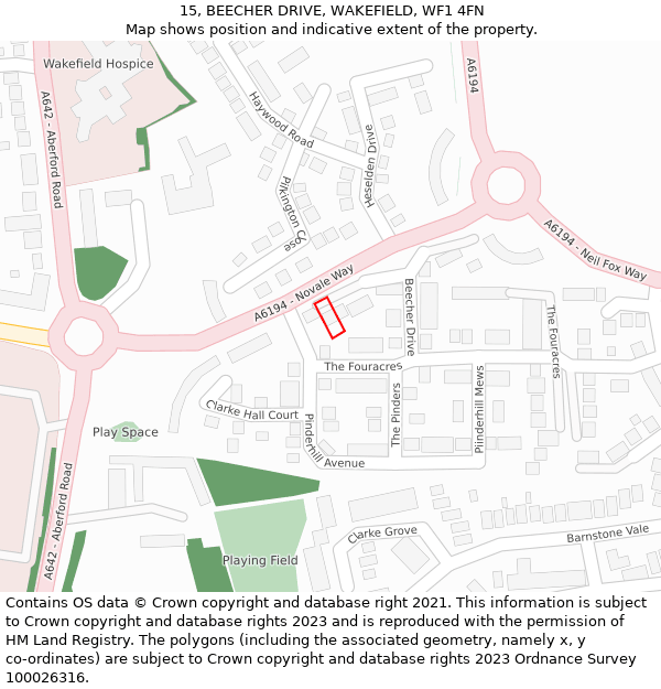 15, BEECHER DRIVE, WAKEFIELD, WF1 4FN: Location map and indicative extent of plot