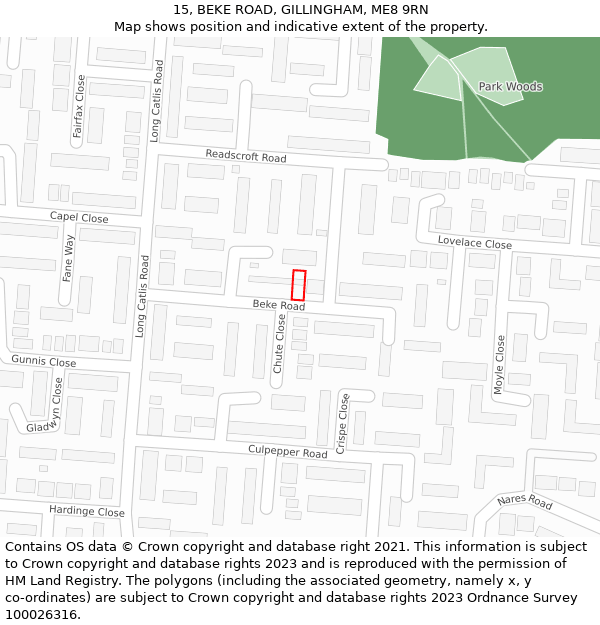 15, BEKE ROAD, GILLINGHAM, ME8 9RN: Location map and indicative extent of plot