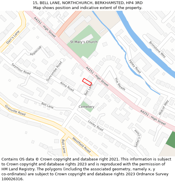 15, BELL LANE, NORTHCHURCH, BERKHAMSTED, HP4 3RD: Location map and indicative extent of plot