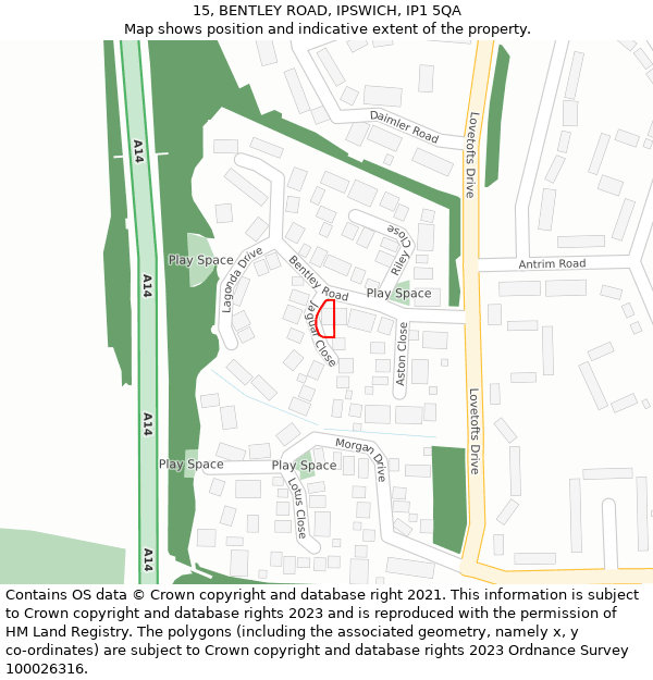 15, BENTLEY ROAD, IPSWICH, IP1 5QA: Location map and indicative extent of plot