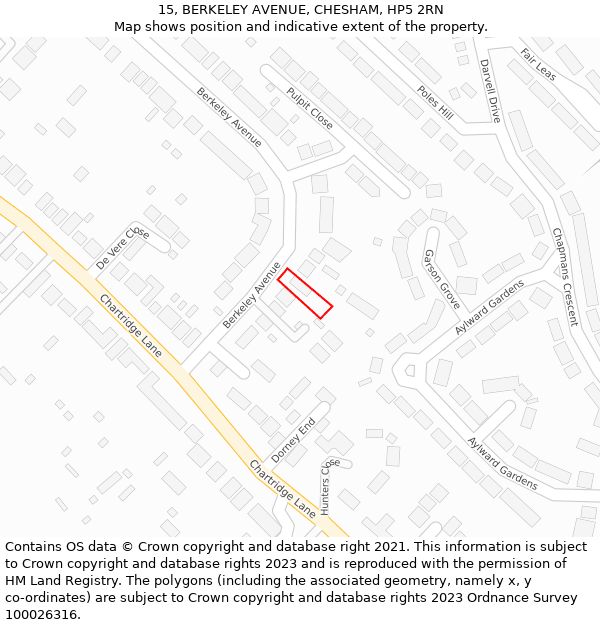 15, BERKELEY AVENUE, CHESHAM, HP5 2RN: Location map and indicative extent of plot
