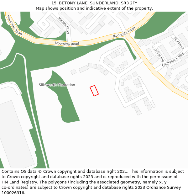 15, BETONY LANE, SUNDERLAND, SR3 2FY: Location map and indicative extent of plot