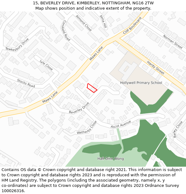 15, BEVERLEY DRIVE, KIMBERLEY, NOTTINGHAM, NG16 2TW: Location map and indicative extent of plot