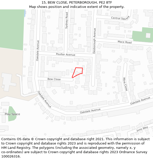 15, BEW CLOSE, PETERBOROUGH, PE2 8TF: Location map and indicative extent of plot