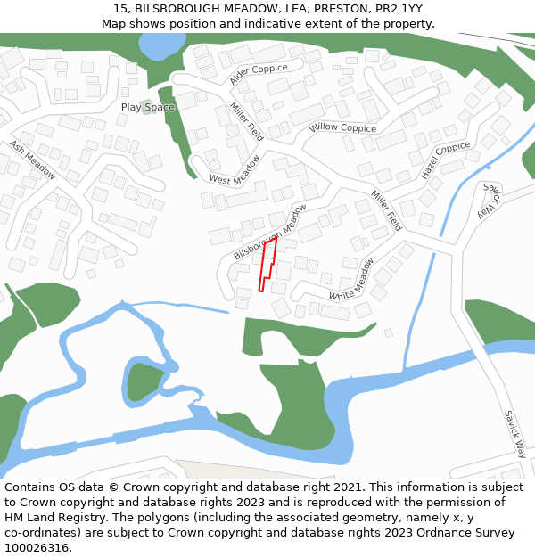 15, BILSBOROUGH MEADOW, LEA, PRESTON, PR2 1YY: Location map and indicative extent of plot