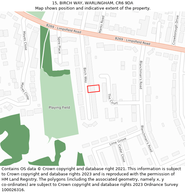 15, BIRCH WAY, WARLINGHAM, CR6 9DA: Location map and indicative extent of plot