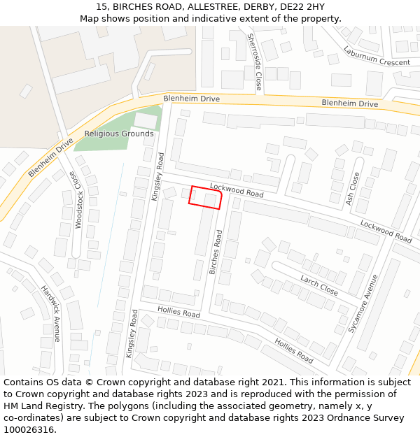 15, BIRCHES ROAD, ALLESTREE, DERBY, DE22 2HY: Location map and indicative extent of plot