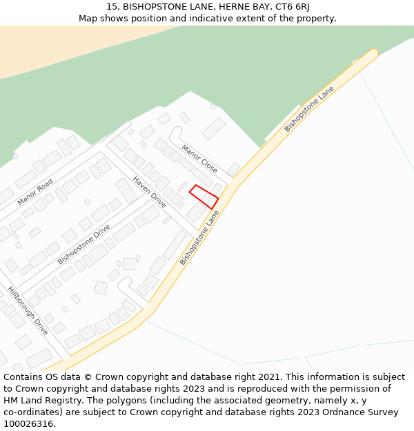 15, BISHOPSTONE LANE, HERNE BAY, CT6 6RJ: Location map and indicative extent of plot