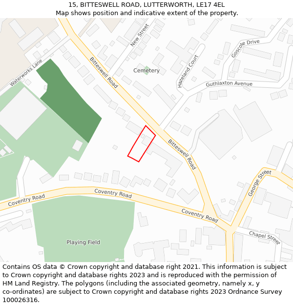 15, BITTESWELL ROAD, LUTTERWORTH, LE17 4EL: Location map and indicative extent of plot
