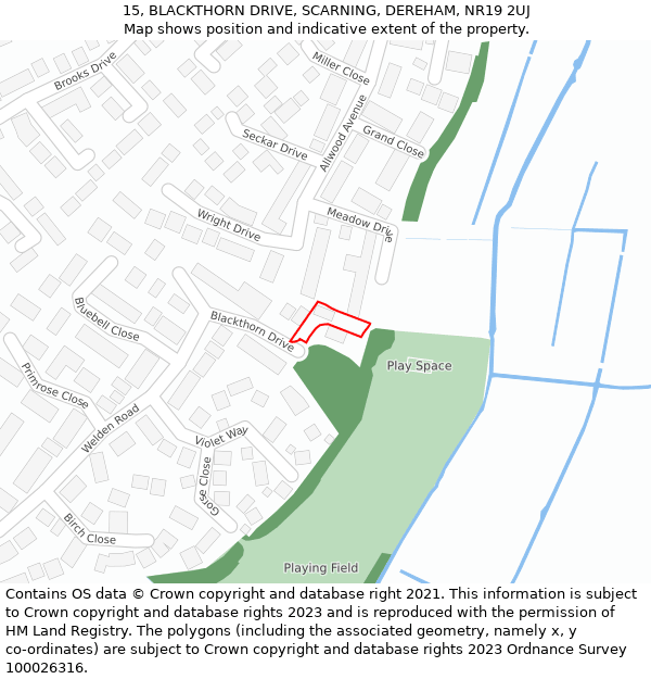 15, BLACKTHORN DRIVE, SCARNING, DEREHAM, NR19 2UJ: Location map and indicative extent of plot