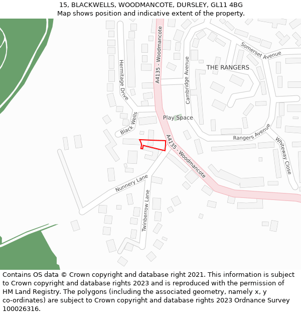 15, BLACKWELLS, WOODMANCOTE, DURSLEY, GL11 4BG: Location map and indicative extent of plot