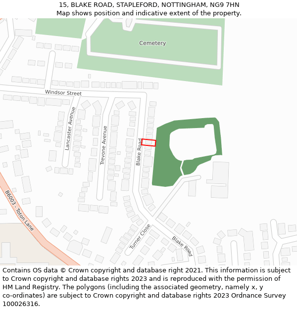15, BLAKE ROAD, STAPLEFORD, NOTTINGHAM, NG9 7HN: Location map and indicative extent of plot