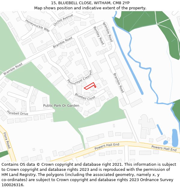 15, BLUEBELL CLOSE, WITHAM, CM8 2YP: Location map and indicative extent of plot