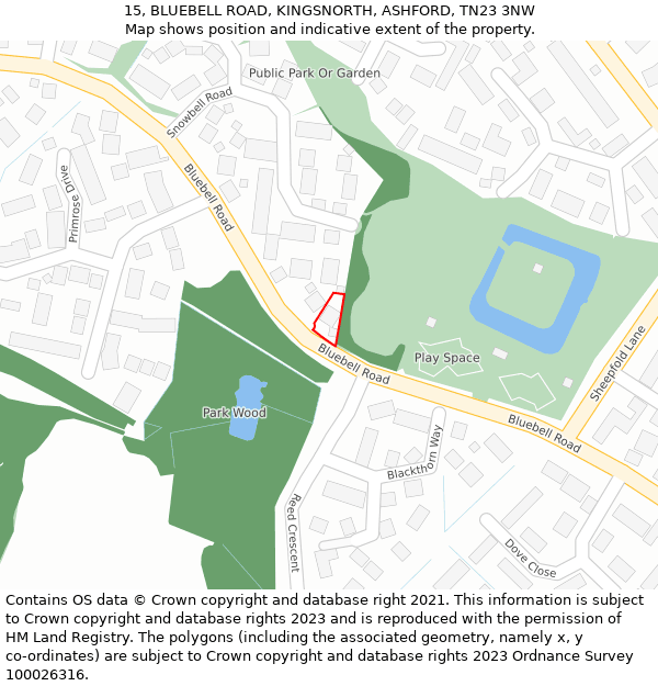 15, BLUEBELL ROAD, KINGSNORTH, ASHFORD, TN23 3NW: Location map and indicative extent of plot